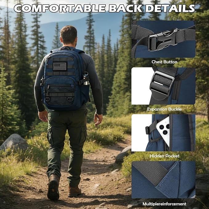 25L Military Tactical Backpack - Molle Army 3 Days Assault Pack Out Bag Hiking Rucksack Blue