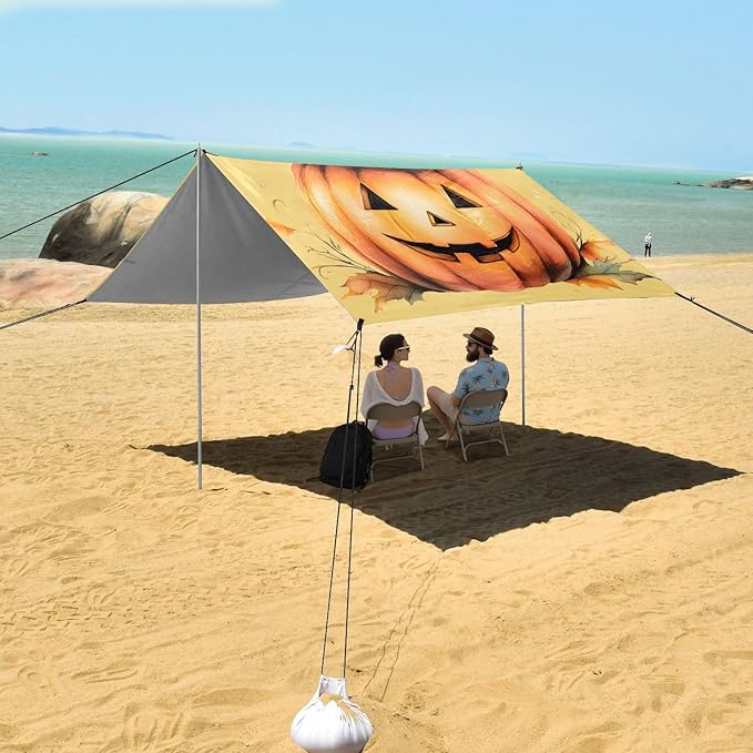 ALAZA Halloween Pumpkin Beach Tent Sun Shelter Portable Canopy Sunshade for Outdoor Camping Picnics Backyard Fun 10x9 ft