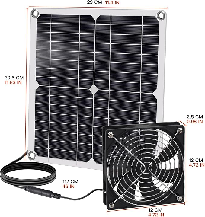 Solar Fan 12W Weatherproof Solar Panel with DC Fan for Small Chicken Coops Greenhouses Sheds Pet Houses Intake or Exhaust air