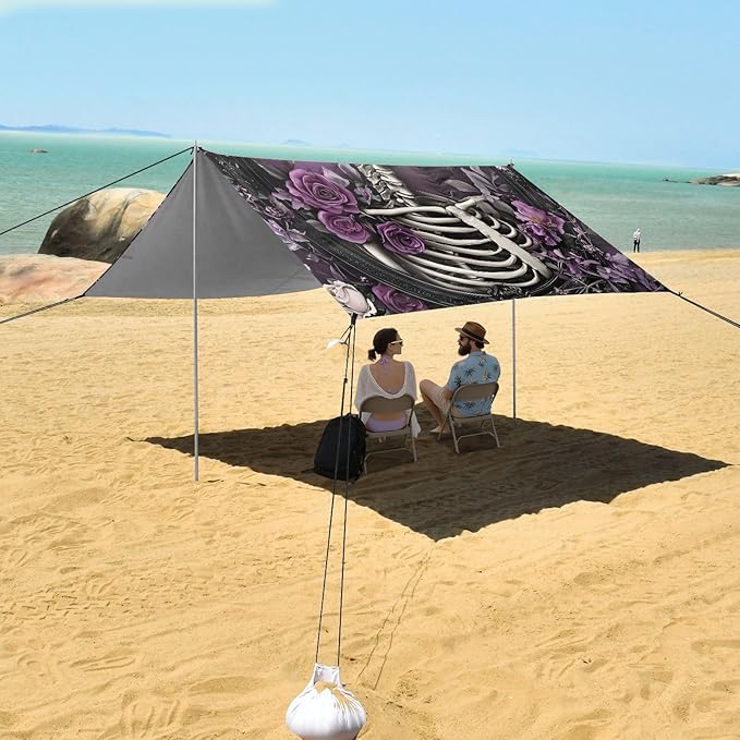 ALAZA Purple Skull Beach Tent Sun Shelter Portable Canopy Sunshade for Outdoor Camping Picnics Backyard Fun 10x9 ft