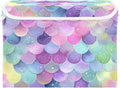 Collapsible Storage Bins with Lids Decorative Fabric Storage Cubes Closet Organizer and Storage Basket Boxes Containers for Clothes Box Chest Nursery Folding Rectangle Purple Mermaid Scale