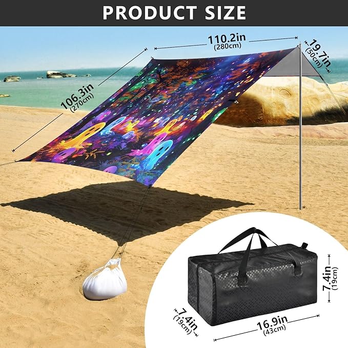 ALAZA Ghosts Halloween Beach Tent Sun Shelter UPF50+ Protection Beach Shade Canopy w/ 4 Sandbags for Outdoor Camping Fishing Backyard Fun Picnic 10x9 ft