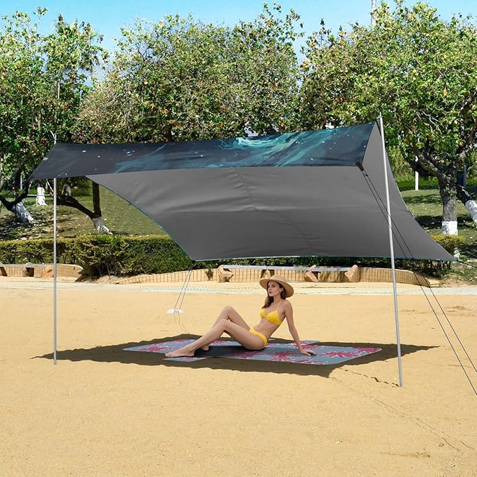 ALAZA Astronaut on Planet Beach Tent Sun Shelter UPF50+ Protection Beach Shade Canopy w/ 4 Sandbags for Outdoor Camping Fishing Backyard Fun Picnic 10x9 ft