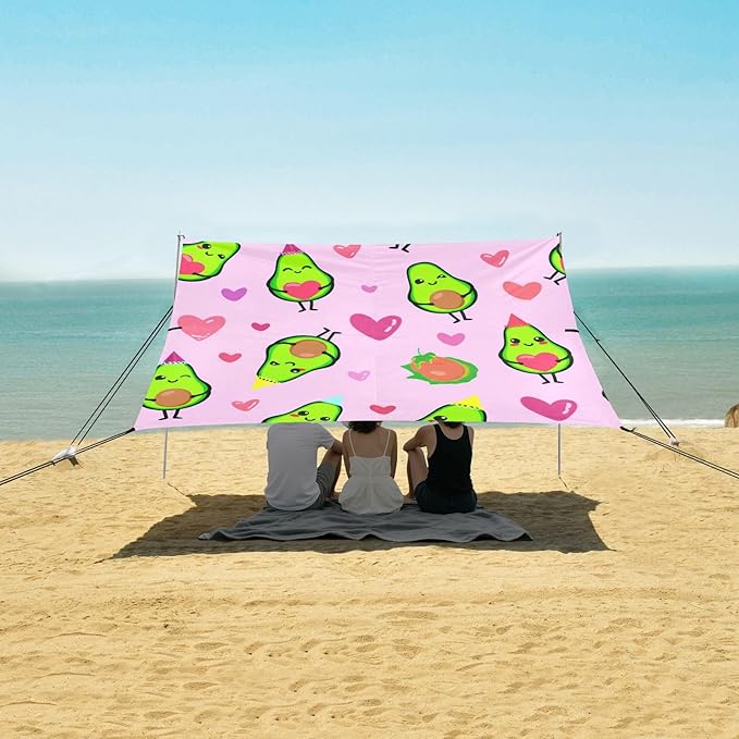 xigua Avocados Beach Tent Sun Shelter with Carrying Bag - Silver Coated Oxford Fabric Beach Canopy for Beach Camping Fishing - Includes Windproof Ropes Sandbags &amp Stakes