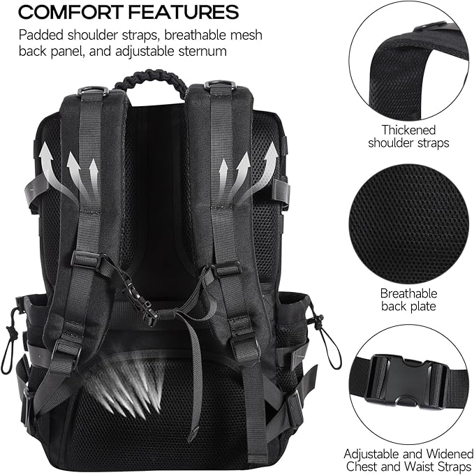 Tactical Backpack for Men 35L Travel Military Backpack with Shoe Compartment 1000D Water Resistant Molle Army Tactical Gear Assault Pack Bag Rucksack for Outdoor Survival Hiking Gym Black