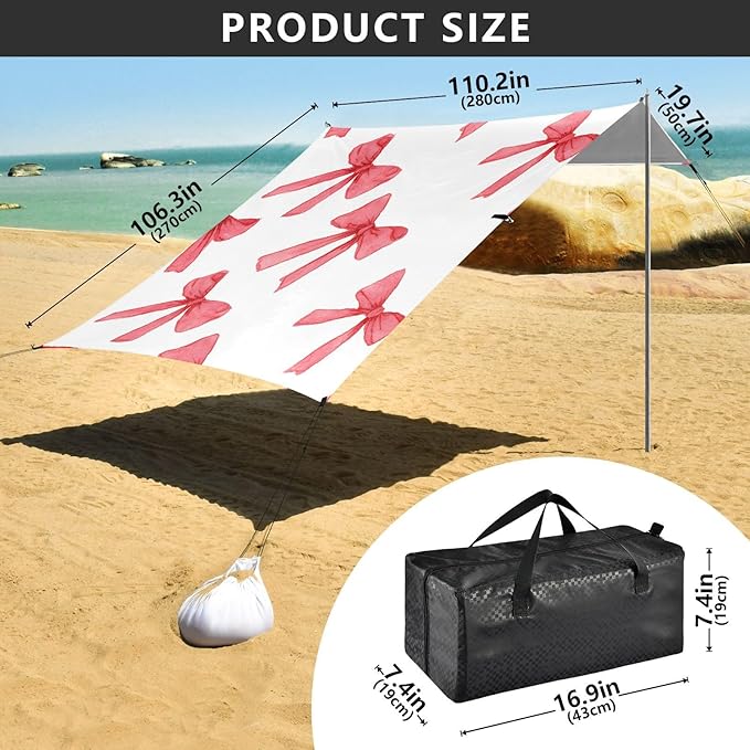 ALAZA Red Watercolor Bow Pattern Beach Tent Sun Shelter Portable Canopy Sunshade for Outdoor Camping Picnics Backyard Fun 10x9 ft