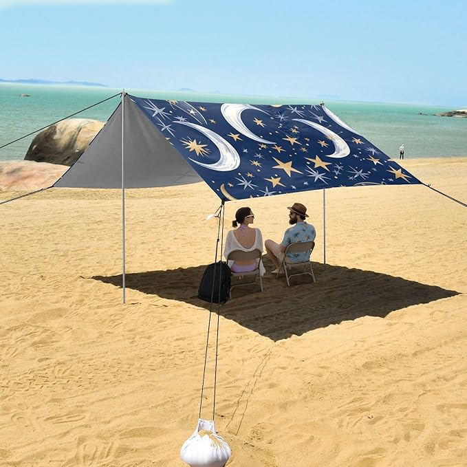 ALAZA Moon Stars on Blue Beach Tent Sun Shelter Portable Canopy Sunshade for Outdoor Camping Picnics Backyard Fun 10x9 ft