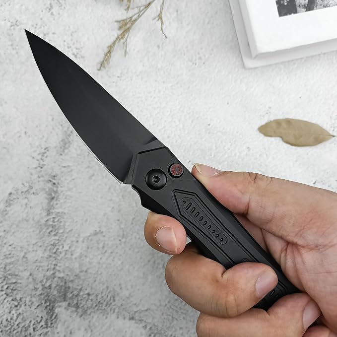 8.3'' Easy Opening Pocket KnifeButton Lock Folding Knives3.54 D2 Black BladeAluminum Alloy Handles and Reversible PocketclipCamping EDC Tool for Men's Gifts