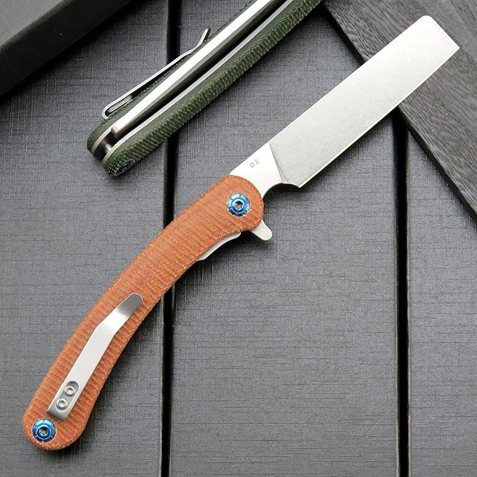 Eafengrow EF939 Folding Knife D2 Steel Blade Micarta Handle EDC Tool Pocket Knife Folder for Working Camping(Micarta Brown)