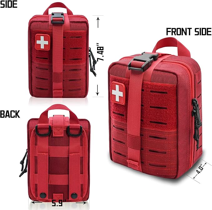Ifak Pouch - 2 Pack Rip Away Molle Tactical Medical Pouch Empty First Aid Kit Bag for Duty Belt (2 Pack RED)