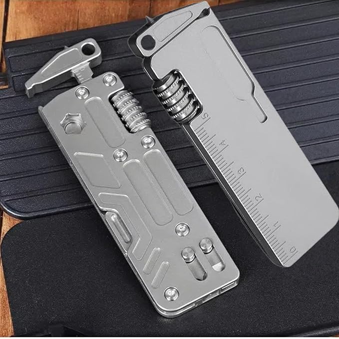 Titanium Pocket Wrench Multitool 0.1 lbs Lightweight EDC Keychain Tool with 15mm Adjustable Jaw 9-in-1 Functions — Auto Window Breaker and Screwdriver for Daily Carry