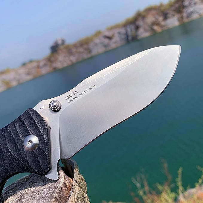 SANRENMU 1006 NEW Pocket Folding Knife 14C28N Blade Flipper Ball Bearing Outdoor Camping Survival Tool EDC (Black)