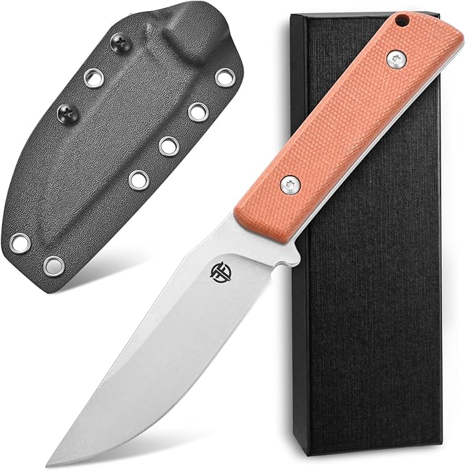 FF104 Fixed Blade Knife 14C28N Steel Blade Micarta Handle Full Tang Knife for Outdoor Camping Hunting Fishing Working(Brown)