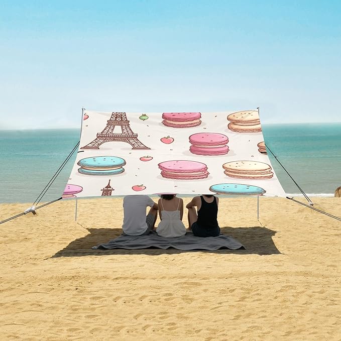 ALAZA Macaron Cake Eiffel Tower Beach Tent Sun Shelter Portable Canopy Sunshade for Outdoor Camping Picnics Backyard Fun 10x9 ft