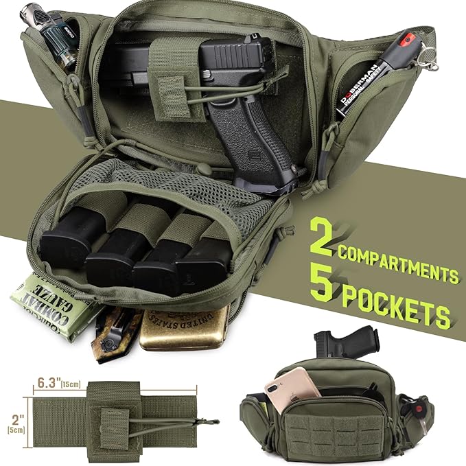WYNEX Concealed Carry Fanny Pack Pistol Pouch Tactical Fanny Pack Handgun Pouch with Universal Pistol Holster CCW EDC Waist Pack of Adjustable Paracord Suspension System for Men