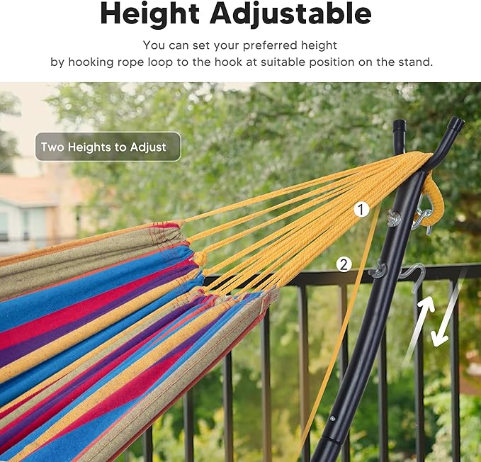 SUNCREAT Portable Large Hammock with Stand Two Person Hammock with Stand Included Rainbow Stripes