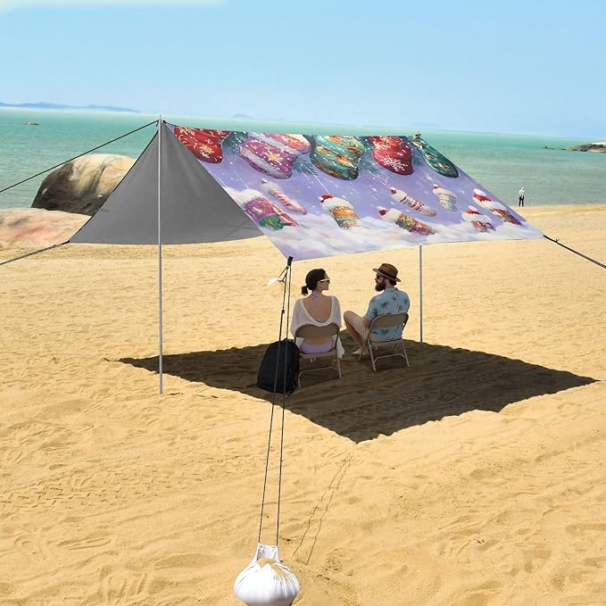 ALAZA Christmas Stocking Beach Tent Sun Shelter Portable Canopy Sunshade for Outdoor Camping Picnics Backyard Fun 10x9 ft