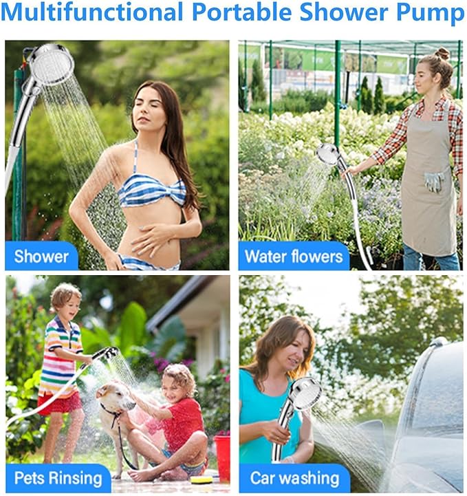 Portable Camping Shower Pump 7800mAh Rechargeable Battery Shower with Carry Bag Outdoor Shower Pump for Outdoor Camping Travel Pet Bathing