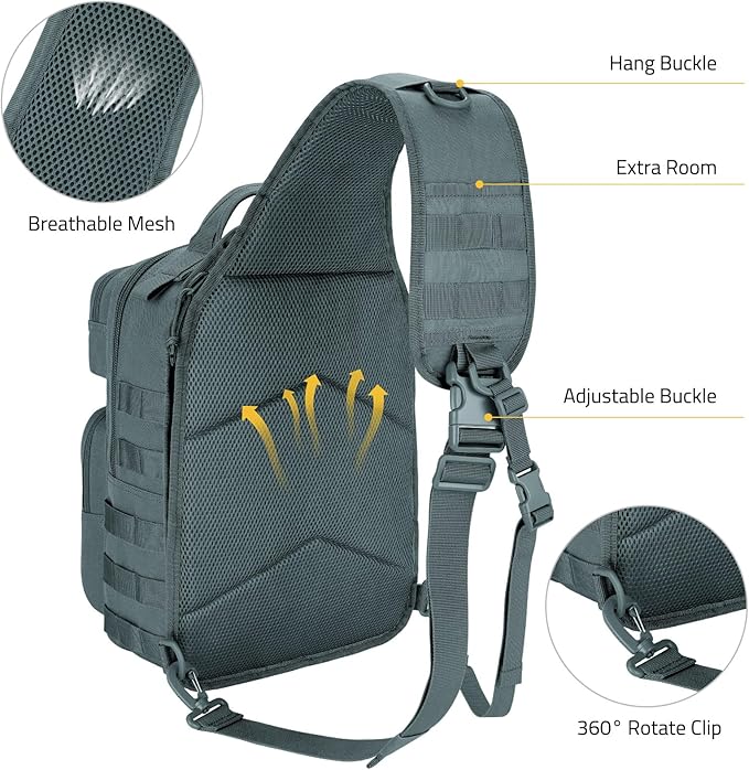 CVLIFE Tactical Sling Bag Backpack for Men Military Shoulder Sling Bag Molle Army Assault Detachable Tactical Bag (Grey)
