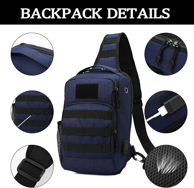 Valinov Tactical Shoulder BagMolle Shoulder BackpacksMilitary Sling Daypack Backpack with USB Charging port