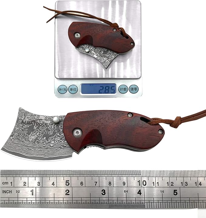 ALBATROSS Premium EDC Mini Damascus Folding Pocket Knife - 2 Blade Genuine Sandalwood Handle Liner Lock Everyday Carry for Camping Hunting Outdoor Adventures Great Gift for Men - HGDK002
