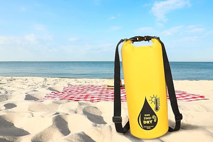 Troika 1-2-Dry Bag – RUC03/GY – Outdoor-Rucksack mit Kühlfunktion und Roll-Top – für Wassersport Angeln Schwimmen Wandern Camping – wasserdicht – PVC Tarpaulin – gelb schwarz