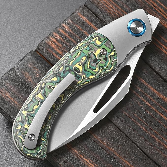 Sitivien ST270 Folding Knife M390 Steel Blade Titanium &amp Carbon Fiber Handle Knife with Pocket Clip for Men Women Outdoor Camping Hiking Survival(Green)