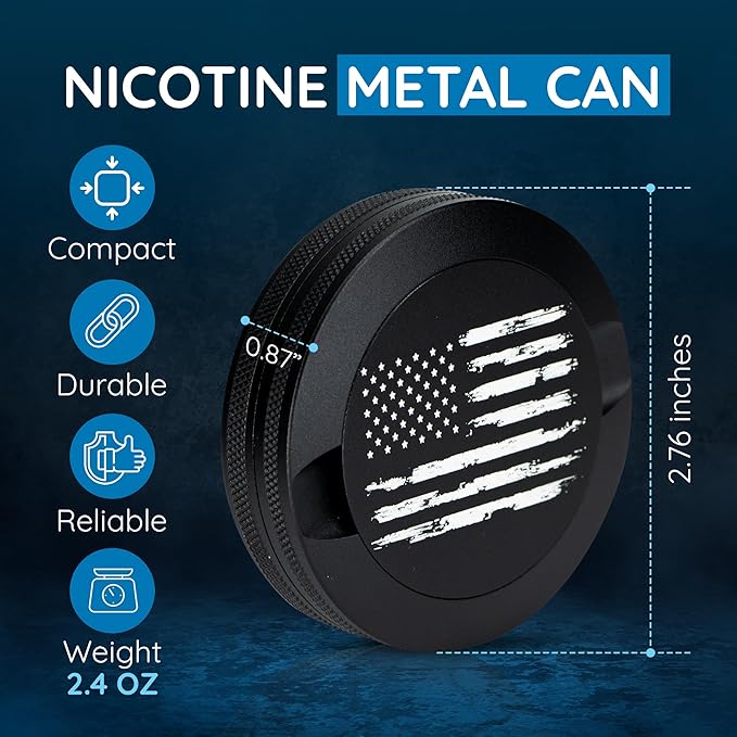 Premium Pouch Container | Zyn Metal Can | Moisture &amp Odor Proof Snus Can | Zyn Accessories | Laser Engraved American Flag Design
