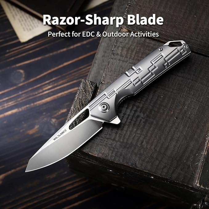 Folding Pocket Knife for Men 3.3 D2 Steel Blade Titanium Handle Frame Lock Folding Knife with Clip for Everyday Carry Outdoor Use PK-01