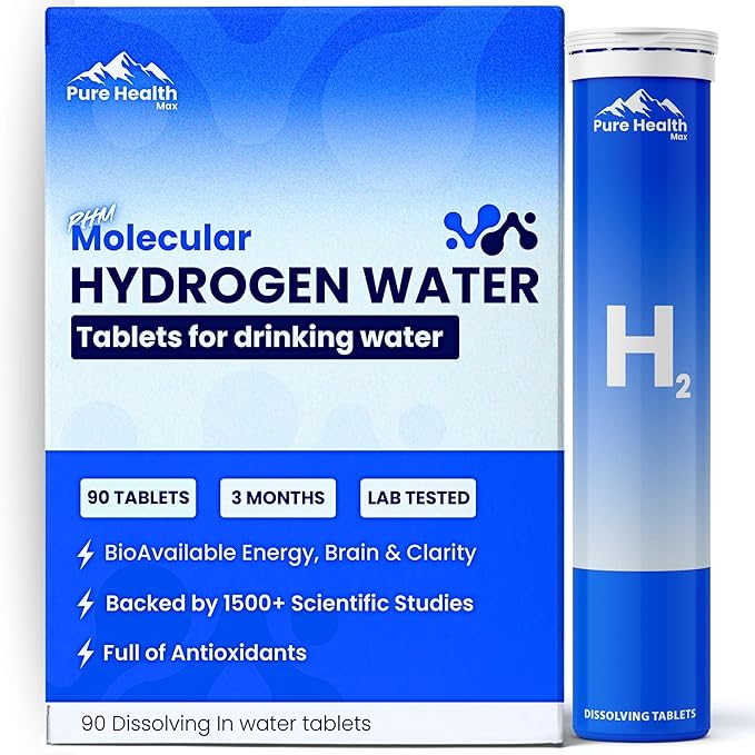 PHM Hydrogen Water Tubes Tablets for Drinking Water - H2 Molecular Tabs | Magnesium Pills Electrolytes Hydration Supplement to Support Healthy Aging &amp Energy Boost | 90 Tablets 3 Months Supply