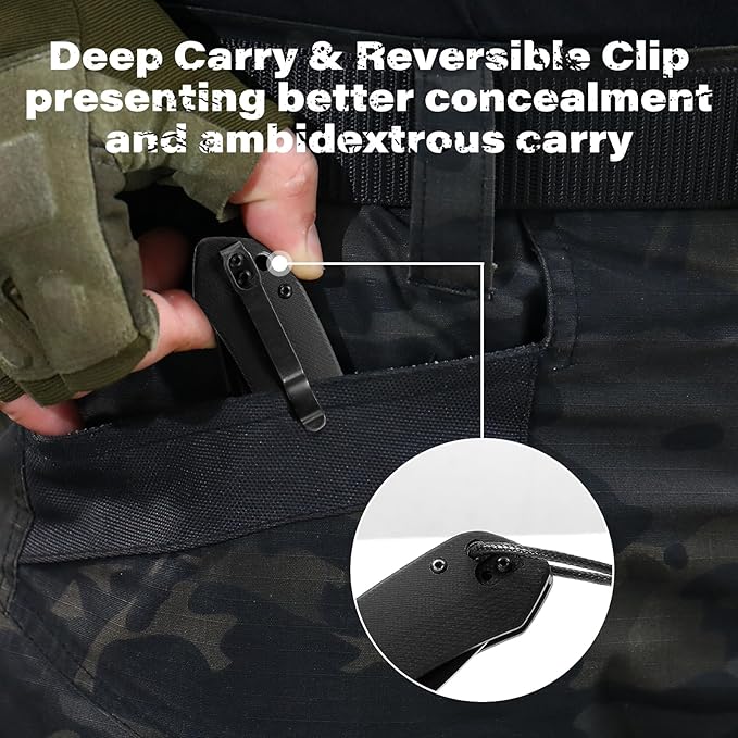 DISPATCH Black EDC Folding Knife with 3.3'' D2 Steel Blade Flipper Pocket Knife for Men Gifts Ball Bearing Liner Lock CNC G10 Handle and Reversible Clip for Tactical Camping Hiking and Everyday C