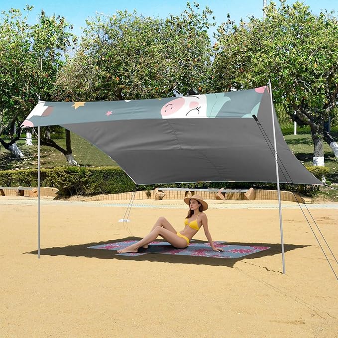 ALAZA Unicorn Star Moon Pattern Beach Tent Sun Shelter Portable Canopy Sunshade for Outdoor Camping Picnics Backyard Fun 10x9 ft