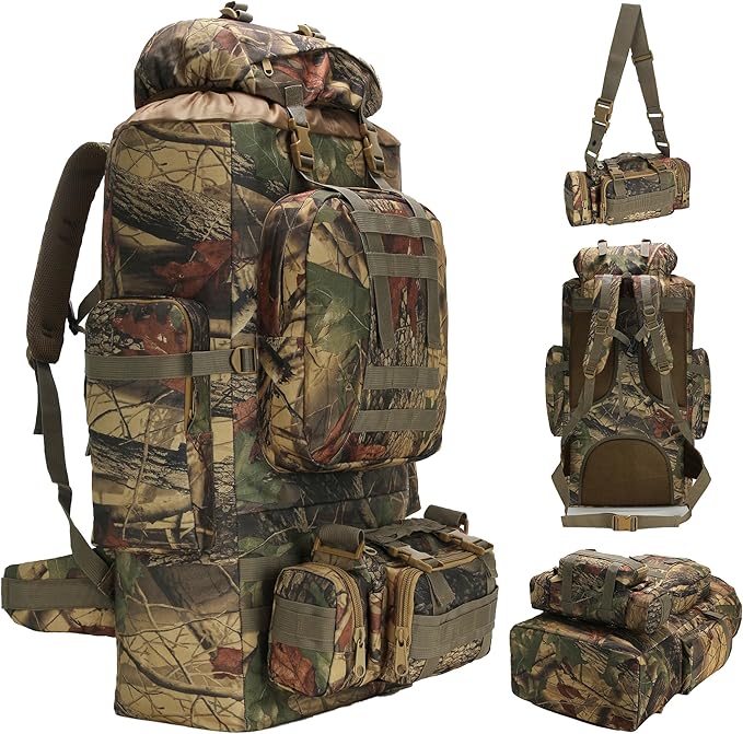 100L Camping Hiking BackpackMolle military Tactical rucksack backpackWaterproof Lightweight Hiking Backpack (Maple Leaf)