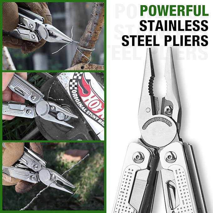 SHALL Multi Tool 18-in-1 Multitool Pliers Stainless Steel Multi-tool Pocket Knife w/Screwdriver Bit &amp Universal Socket Self-locking Multipurpose Tool w/Sheath for Camping Fishing Survival Hunti