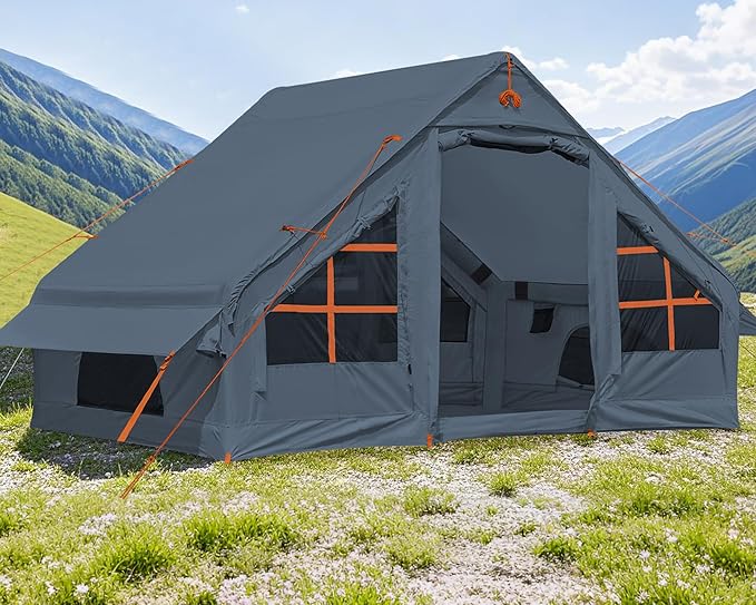 Inflatable Camping Tent2/4/6/8 Person Glamping Inflatable Tents with Awning Quick Setup Blow Up Tents with Pump Waterproof Oxford Inflatable House for Camping Air Glamping Hot Tents for Adult