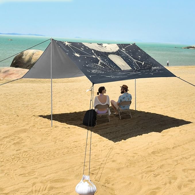 ALAZA Cute Panda Constellations Beach Tent Sun Shelter Portable Canopy Sunshade for Outdoor Camping Picnics Backyard Fun 10x9 ft