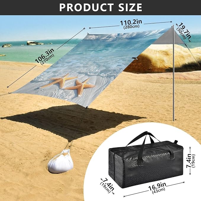 ALAZA Starfish on The Beach Water Beach Tent Sun Shelter Portable Canopy Sunshade for Outdoor Camping Picnics Backyard Fun 10x9 ft