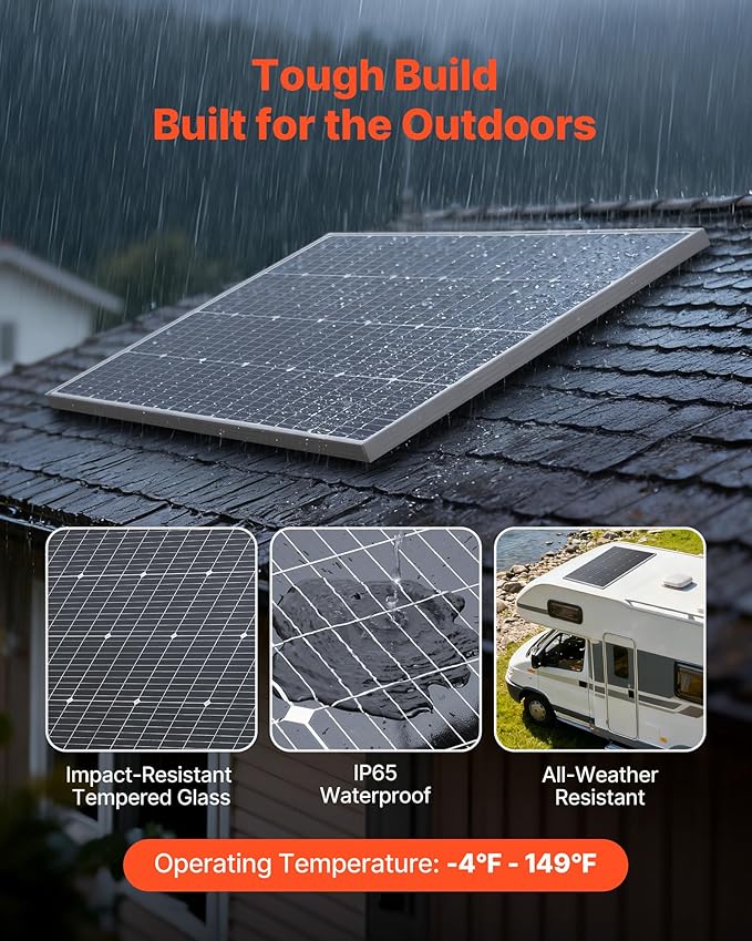 VEVOR 4PCS 100W Monocrystalline Solar Panels 23% High-Efficiency Mono PV Module with Stable MC4 Output &amp Aluminum Frame IP65 Waterproof Solar Panel for Car Boat RV Flat Rooftop Off-Grid Applicat