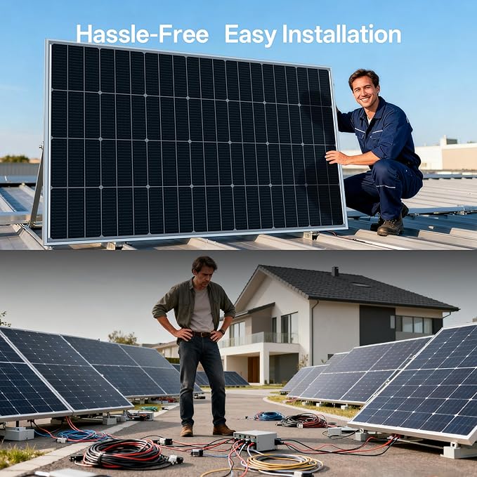 JJN 550 Watt Bifacial Solar Panels 2PCS12/24/48 Volt 1100 Watt Solar PanelMonocrystalline for Homes Rooftop Farm RV and Off-Grid Applications