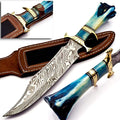 Hand Made Damascus Steel Collectible Bowie Knife Handle Camel Bone (Blue)