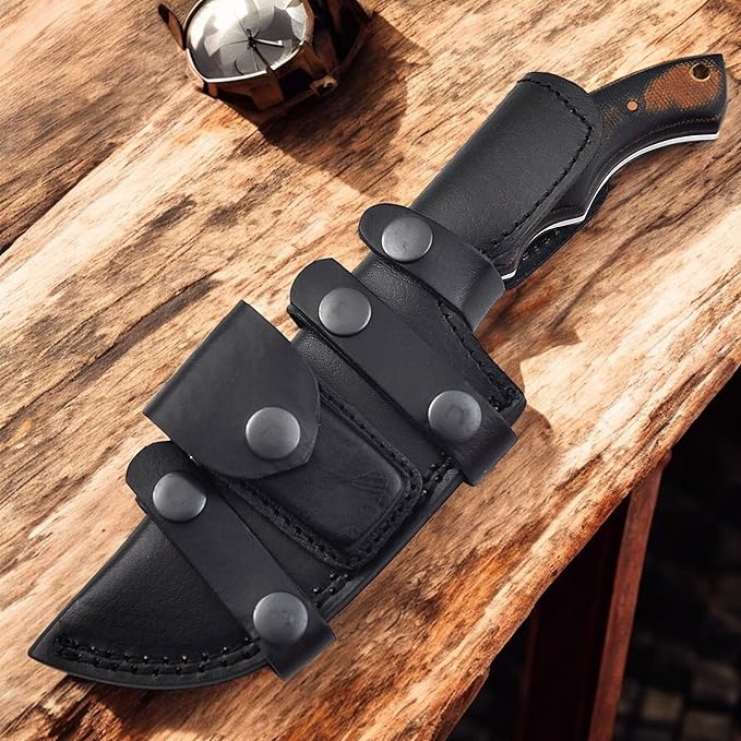 Poshland Handmade D2 Steel Tracker Knife Fixed Blade Survival Camping TacticaBlack Tracker Design with Horizontal Carry Leather Sheath Durable Outdoor Knife for Adventurers