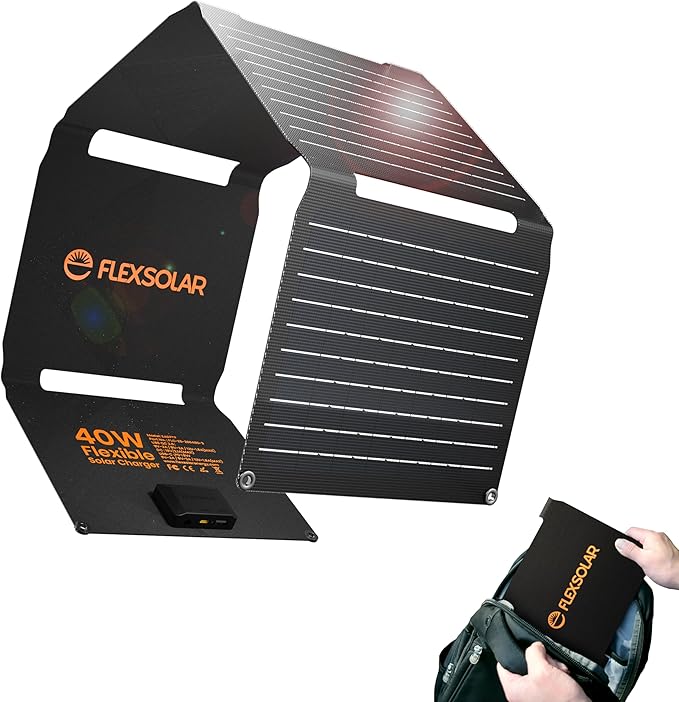 Upgraded FlexSolar 40W Portable Solar Panels Chargers with PD2.0 USB-CQC3.0 USB-A and DC Outputs Foldable IP67 Waterproof Power Emergency Camping for Small Power StationPhones Power Banks