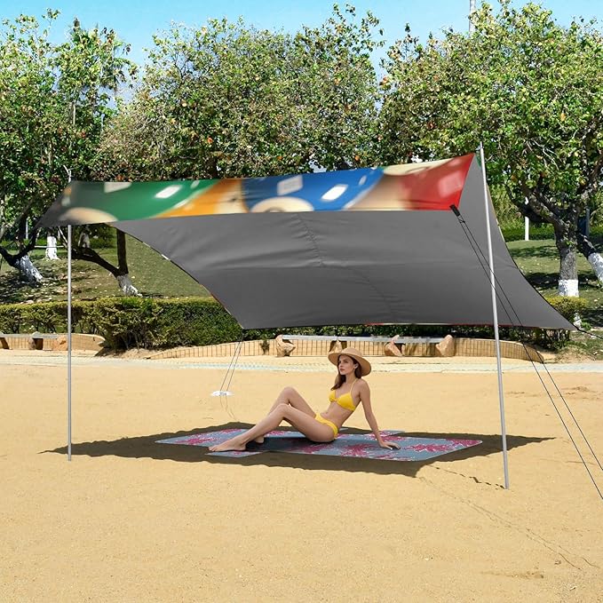 ALAZA Billiard Balls with Numbers Beach Tent Sun Shelter Portable Canopy Sunshade for Outdoor Camping Picnics Backyard Fun 10x9 ft