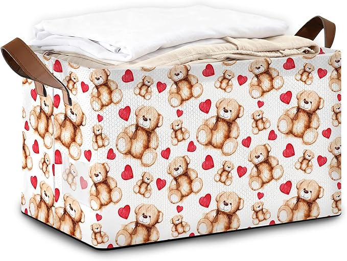 Bear Heart Storage Bin with Handles Valentines Love Basket Storage Organizer for Shelves Closet Nursery Book Laundry Hamper &amp Home Decor