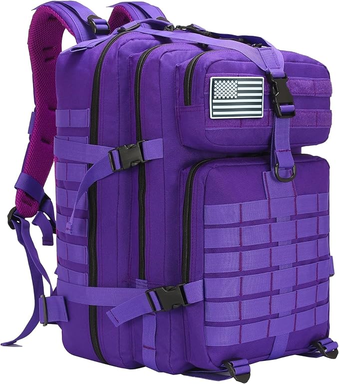 50L Military Tactical Backpack Training Gym Fitness Bag Outdoor Hiking Camping Army Molle Backpacks for Women Travel (Purple)