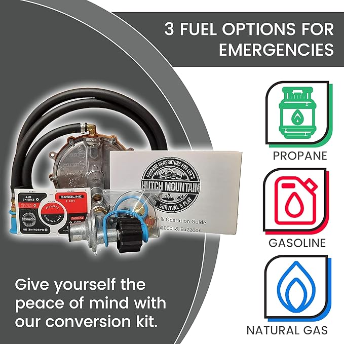 Hutch Mountain Generator Propane Conversion Kit Honda EU3000is- Tri-Fuel Conversion for Propane Gasoline &amp Natural Gas - Portable Generator Backup Kit for Home Emergencies Camping and RVs