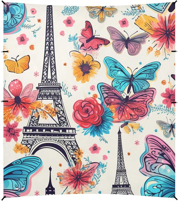 ALAZA Paris Eiffel Tower Colorful Butterfly Beach Tent Sun Shelter Portable Canopy Sunshade for Outdoor Camping Picnics Backyard Fun 10x9 ft