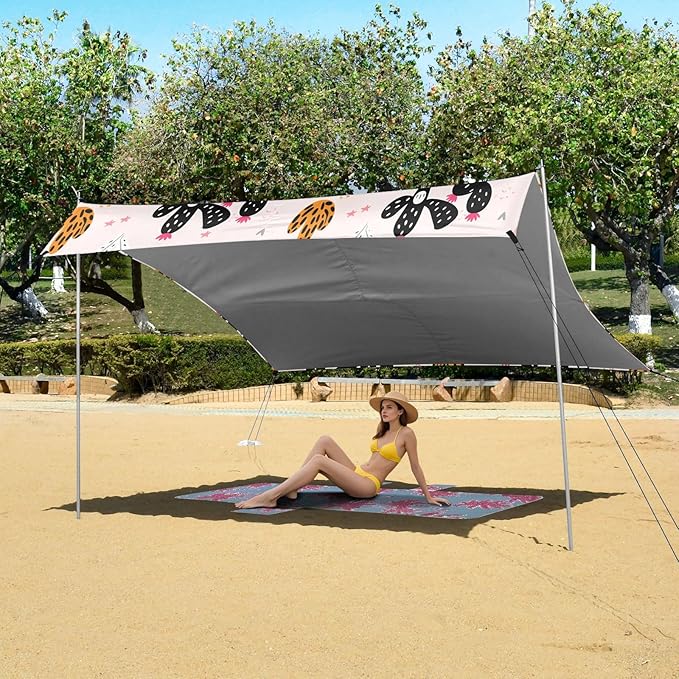 ALAZA Cactus Cacti Beach Tent Sun Shelter UPF50+ Protection Beach Shade Canopy w/ 4 Sandbags for Outdoor Camping Fishing Backyard Fun Picnic 10x9 ft