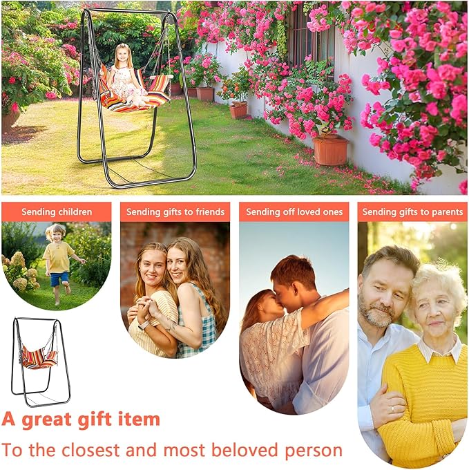 Hammock Chair with Stand Swing Chair with Stand Heavy-Duty Hammock with Stand Included Swing Stand for Indoor Outdoor Patio Yard 440Lbs Bearing