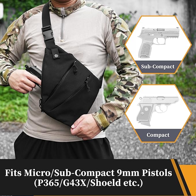 CCW Sling Bag for Concealed Carry Tactical Crossbody Sling Bag with Quick Access Compartment Low Profile Shoulder Chest Bag for Men &amp Women